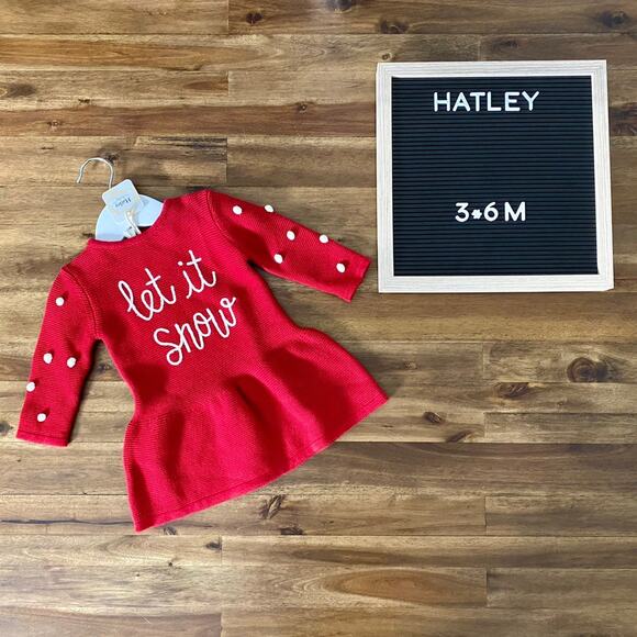 NWT Hatley Baby Let It Snow Red Sweater Dress 3-6M - Picture 1 of 8